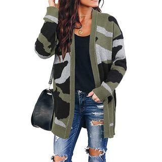 Camouflage Open Front Cardigan