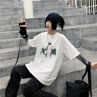 Lettering Butterfly Short-sleeve Round Neck T-shirt