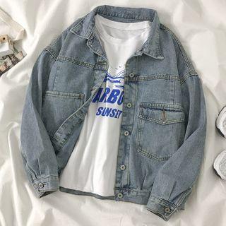 Lettering Print Short-sleeve T-shirt / Denim Jacket