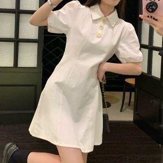 Puff Sleeve Collared A-line Dress