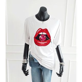 Sequined-lips T-shirt