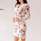 Floral Print Long-sleeve Bodycon Dress
