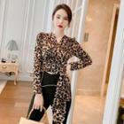 Long-sleeve Cropped Leopard Print Blouse