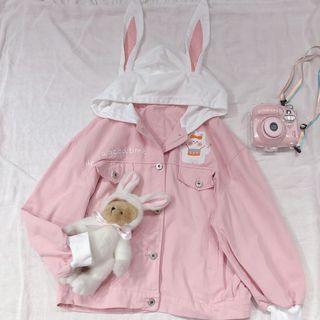 Ear Hood Button Jacket Pink - One Size