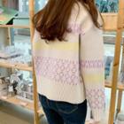 Drop-shoulder Patterned Sweater Light Beige - One Size