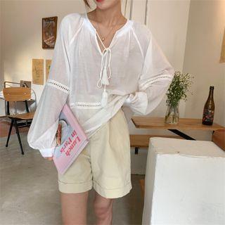 Balloon-sleeve Tassel Blouse