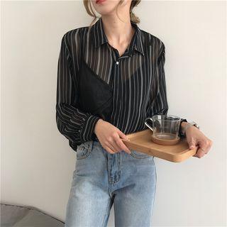 Mock-two Striped Loose-fit Chiffon Blouse