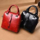 Faux Leather Center Zipper Handbag