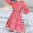 3/4-sleeve Belt-waist A-line Dress
