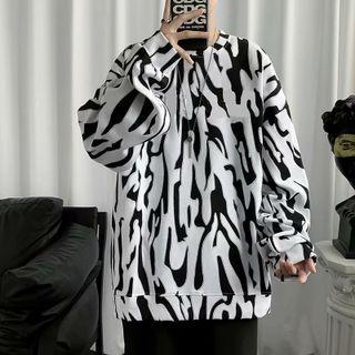 Round-neck Zebra Printed Long-sleeve Sweatshirt