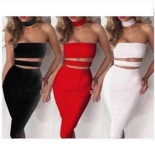 Sleeveless Halter Cutout Midi Bodycon Dress