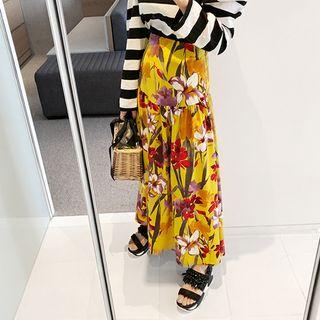 Drop-waist Printed Long Skirt