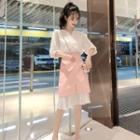 Set: Elbow-sleeve Eyelet Blouse + A-line Skirt