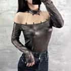 Long-sleeve Off-shoulder Chained Top