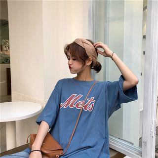 Short-sleeve Letter Print T-shirt Blue - One Size