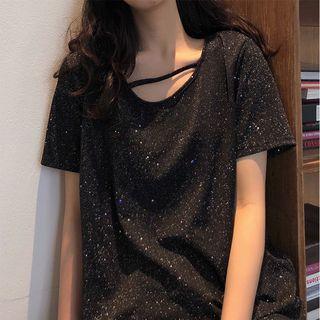 Sequined Short-sleeve T-shirt Black - One Size