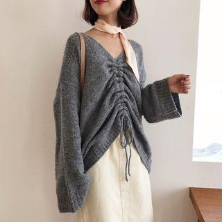 Drawstring V-neck Knit Sweater