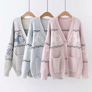 Deer Print V-neck Cardigan