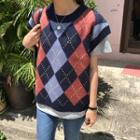 Diamond Check Knit Vest As Shown In Figure - One Size
