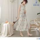 Tie-waist Ruffle Floral Sleeveless Maxi Dress