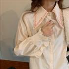 Ruffled Contrast Stitching Collared Blouse