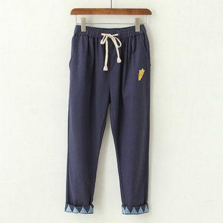 Embroidered Drawstring Cropped Pants