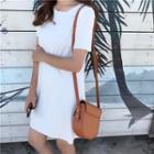 Ribbed Short-sleeve A-line Dress