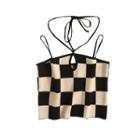 Checkered Knit Strappy Camisole Top
