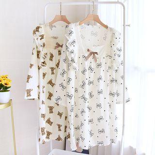 Long-sleeve Square Neck Print Sleep Dress