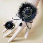 Fur Elegant Bracelet & Ring Set  Black - One Size