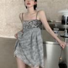Sequined Sleeveless Mini Dress Gray - One Size