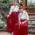 Long-sleeve Hanfu Top / Midi A-line Skirt / Bracelet / Sash / Hair Tie / Set