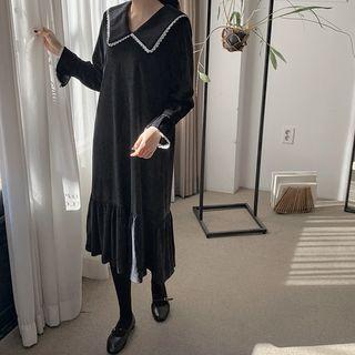 Sailor-collar Long Velvet Dress