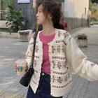 Floral Jacquard Cardigan Pink & Green Floral - Off-white - One Size