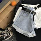 Roll-up Washed Denim Short With Belt
