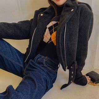 Epaulette Belted Brushed-fleece Rider Jacket