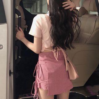 Short-sleeve Print Top + Strap Skirt Set