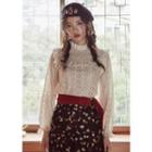 Mock-neck Frill-trim Lace Top