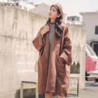 Lapel Long Coat Coffee - One Size