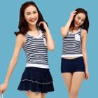 Set: Striped Tankini + A-line Skirt