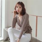 Surplice-wrap Rib-knit Top