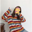 Color-block Striped Loose-fit Sweater As Figure - One Size