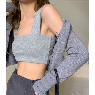 Square-neck Crop Tank Top / Mini Pencil Skirt / Cardigan