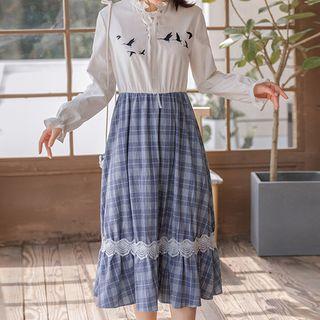 Frill-hem Gingham Panel Dress
