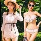 Set: Printed Bikini + Off-shoulder Playsuit