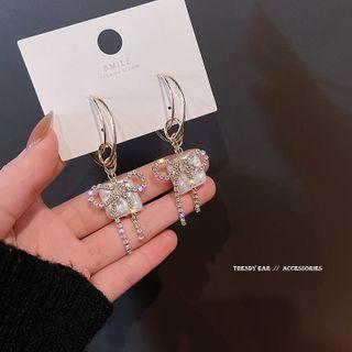 Bow Rhinestone Dangle Earring 1 Pair - E3072 - Gold - One Size