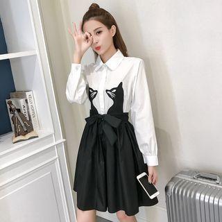 Long-sleeve Cat Embroidery A-line Dress