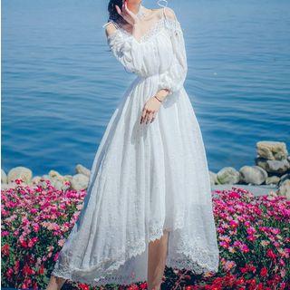 Tie-shoulder Lace Trim Maxi Dress