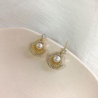 Faux Pearl Rhinestone Shell Dangle Earring Gold - One Size