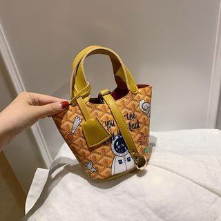 Printed Top Handle Bucket Bag
